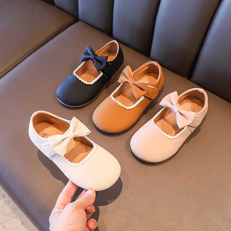 Baby Girls Princess Shoes Soft Leather Bowknot Cute Children Autumn Shoes 21-30 Toddler Light Comfy Solid Color Kids Flat Shoes W241228