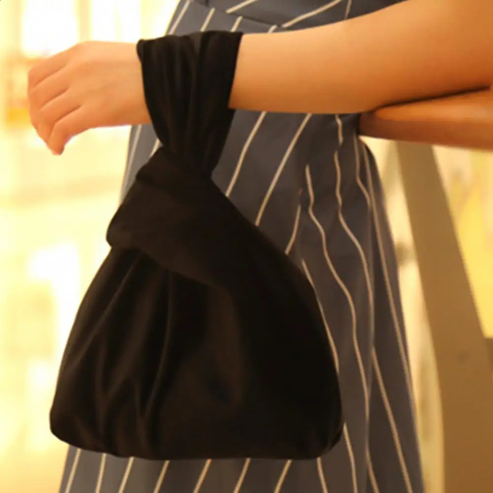 Women Soft Velvet Wrist Handbag Japanese Style Simple Casual Solid Color Knot Small Fashion Makeup Cash Card Storage Pouch 241227