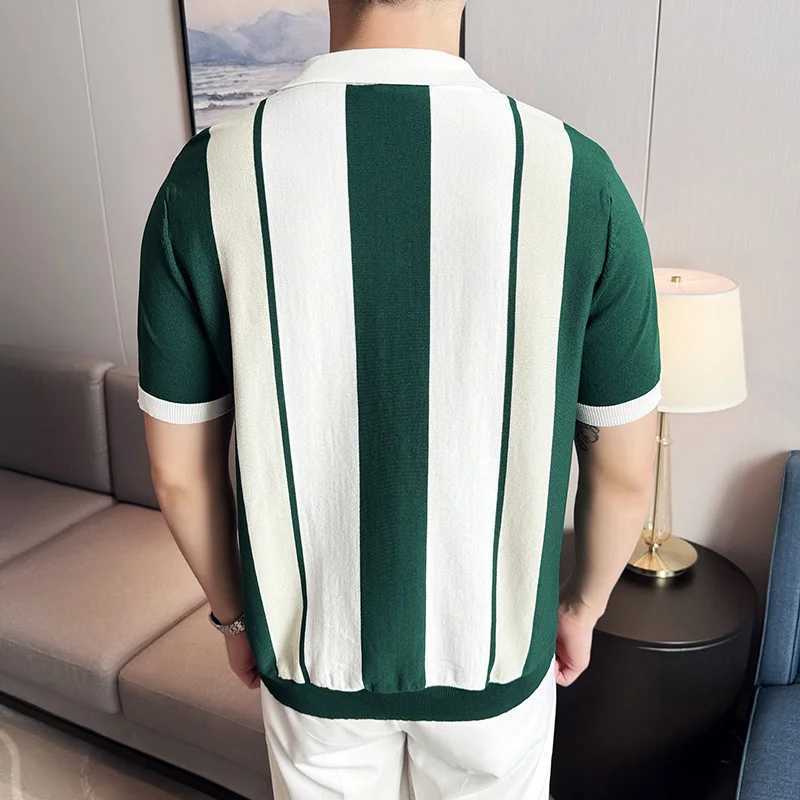 Summer mens knitted short sleeved solid shirt shirt sports business slim fit shirt shirt classic and fashionable shirt shirt X241228