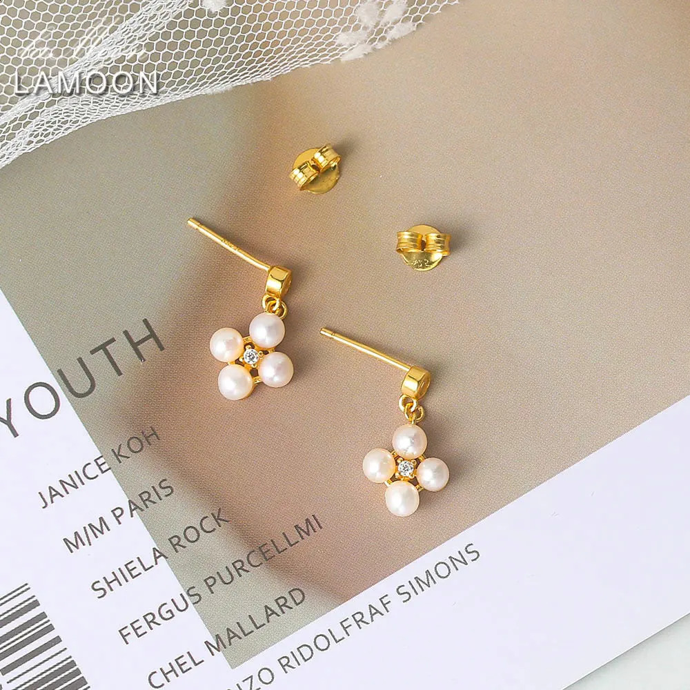 LAMOON S925 Silver Pearl Jewelry Set For Women Natural Freshwater Pearl 14K Gold Plated Wedding Engagement Fine Jewelry V073 241226