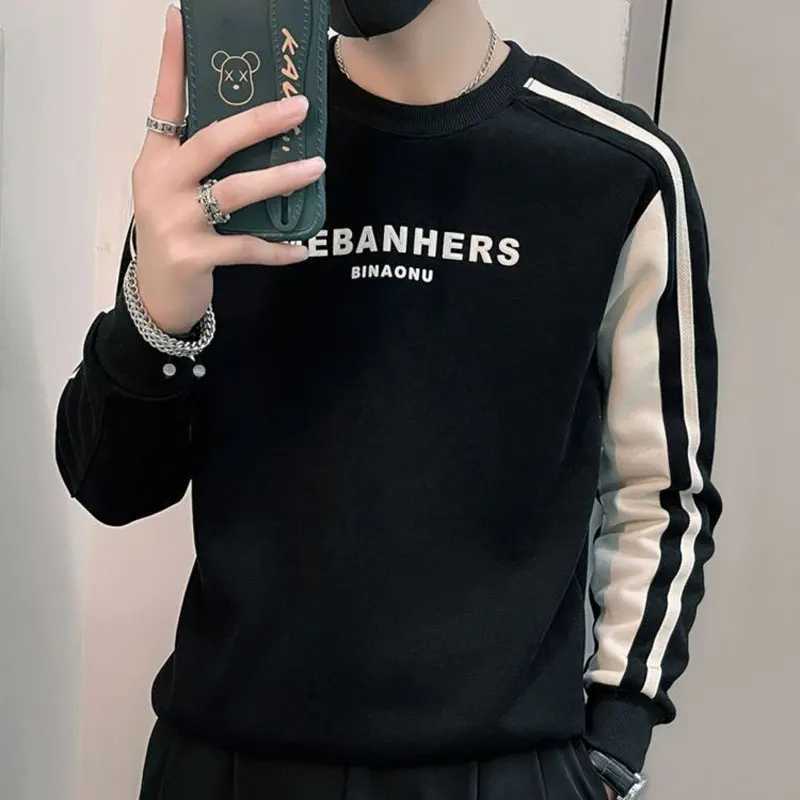 Autumn Winter Korean Spliced Pullovers Fashion Letter Printed Mens Clothing Long Sleeve All-match Casual O-Neck Sweatshirts New X241228