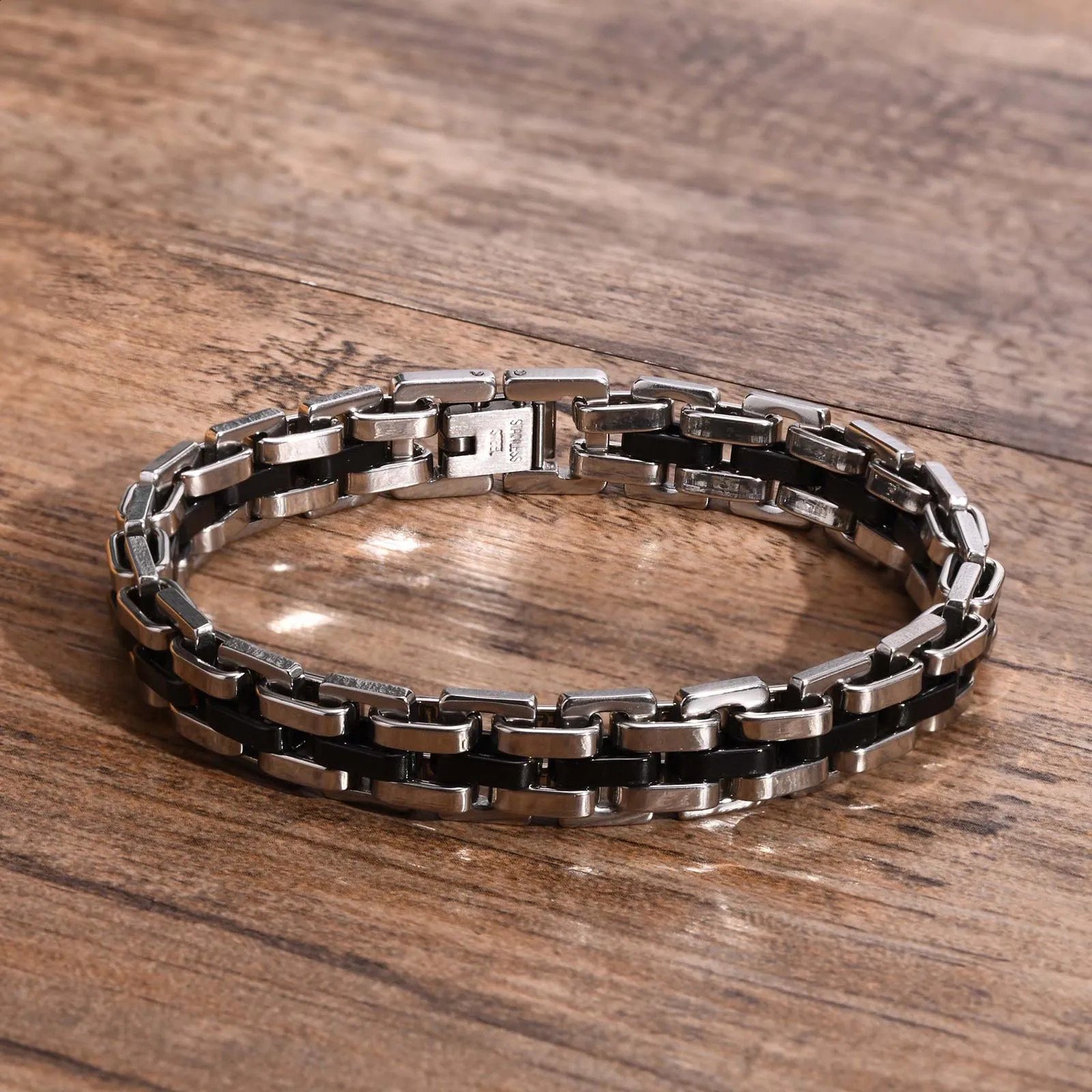 Vnox Stylish Strap Chain Bracelets for Men Boys Gift Jewelry 107MM Wide Stainless Steel Links Wristband Fathers Day Dad 241223