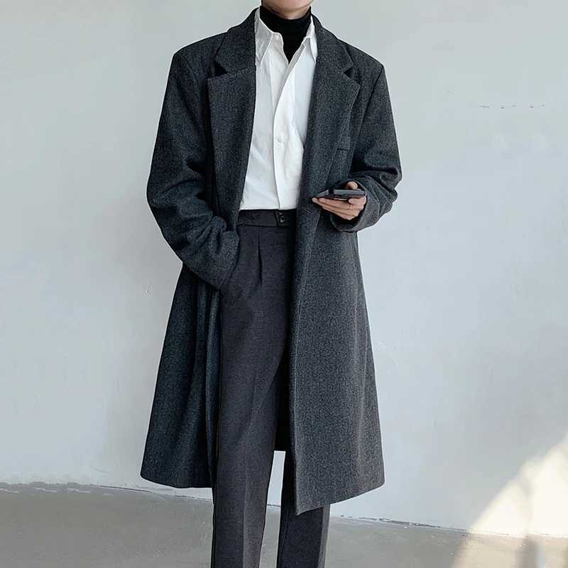 PFHQ 2024 New Wool Coat Autumn Korea UK Trench Solid Color Long Sleeve Fashion Mens Trench 2Z6023 W241228