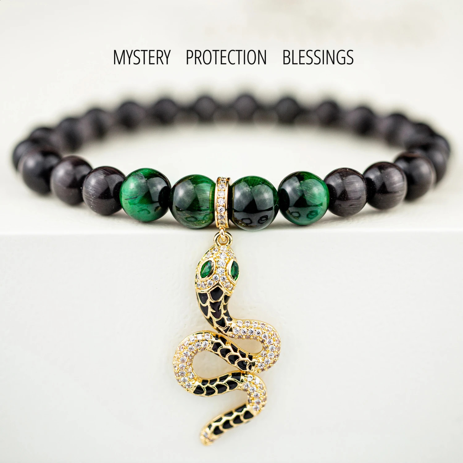 Natural Stone Tiger Eye Beaded Bracelet Snake Pendant Versatile Vacation Accessories Friend Gifts For Men Women 241227