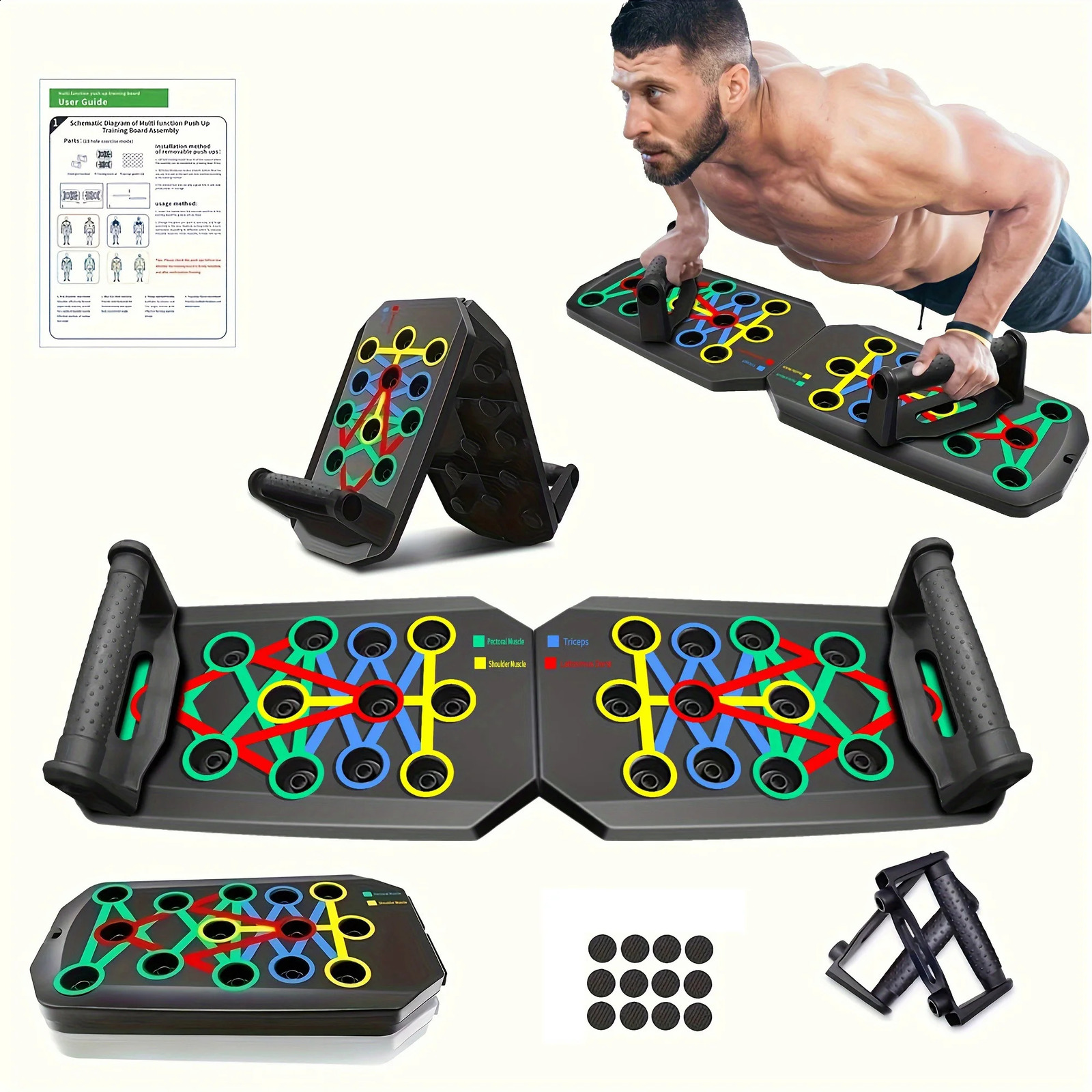 Portable Folding Push-up Board Multi-functional Anti-slip Mat with Handle Home Fitness Exercise for Chest Abdomen and Arms 241228