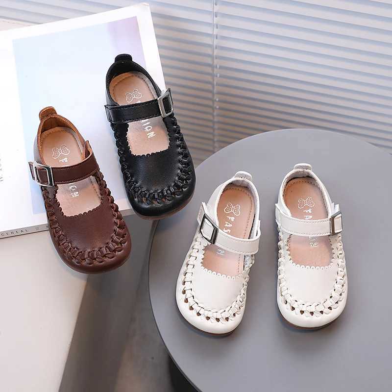 Girls princess shoes woven with ruffles three color retro childrens flat shoes 21-35 Pu leather four season hook and loop childrens shoes W241228