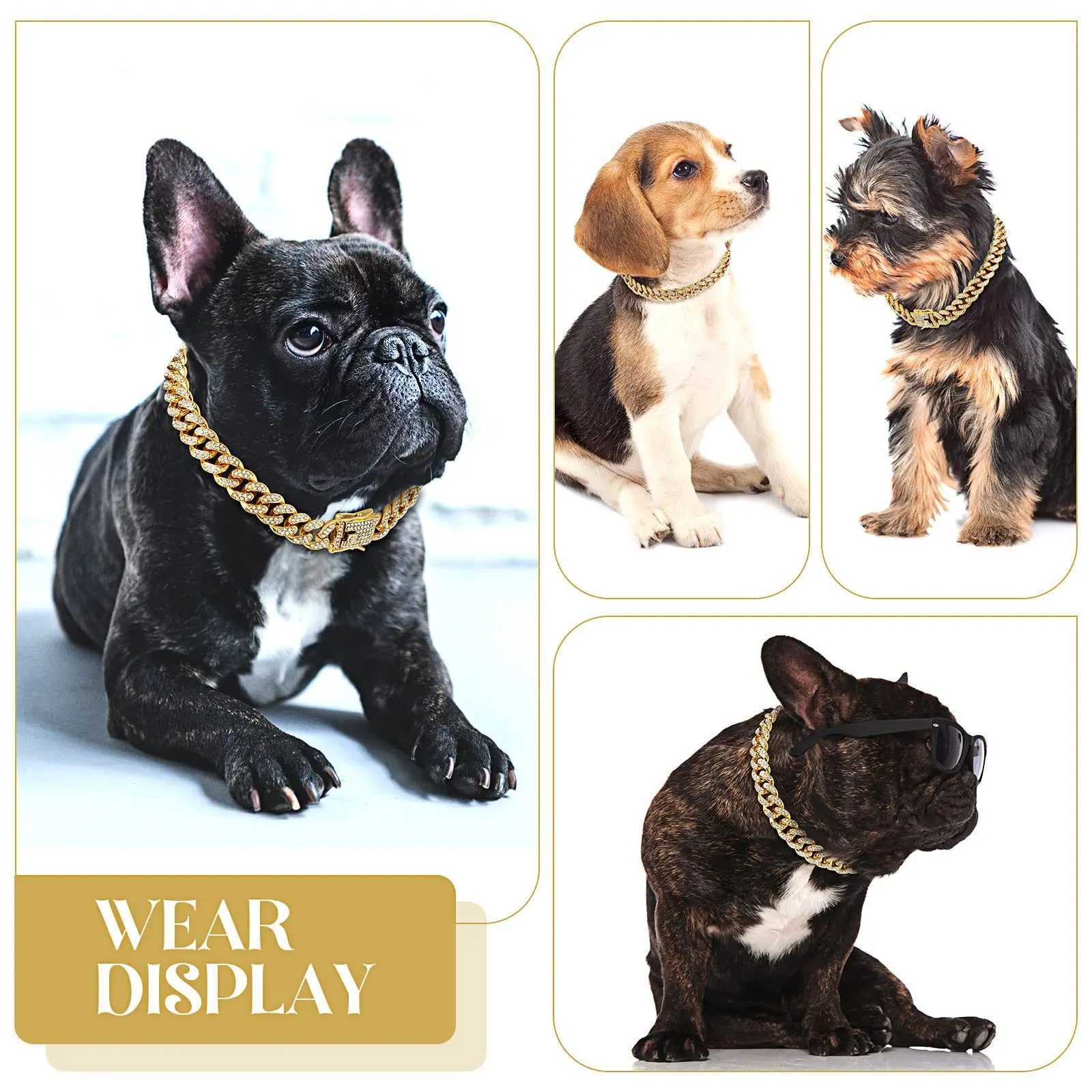 Dog Chain Diamond Cuban Collar Walking Metal Chain Collar with Design Secure Buckle Pet Cat Cuban Collar Jewelry Accessories M241228