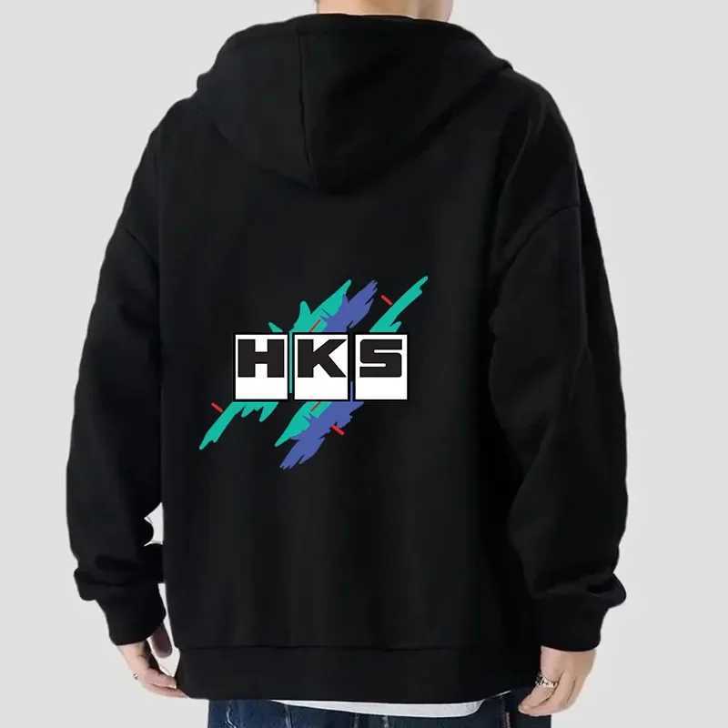 Japanese JDM modified car HKS ENDLESS mens cardigan printed zipper pull rod solid color loose Harajuku hip-hop top X241228