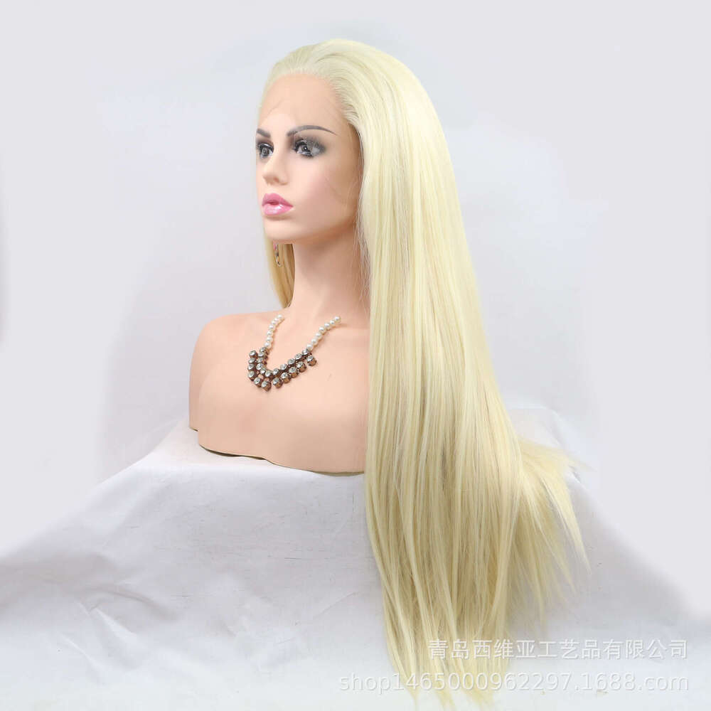 Chemical Headband 613 # Color White Gold Long Straight Hair Half Hand Hook Front Lace Chemical Fiber Wig Cover Kq2 Kq2
