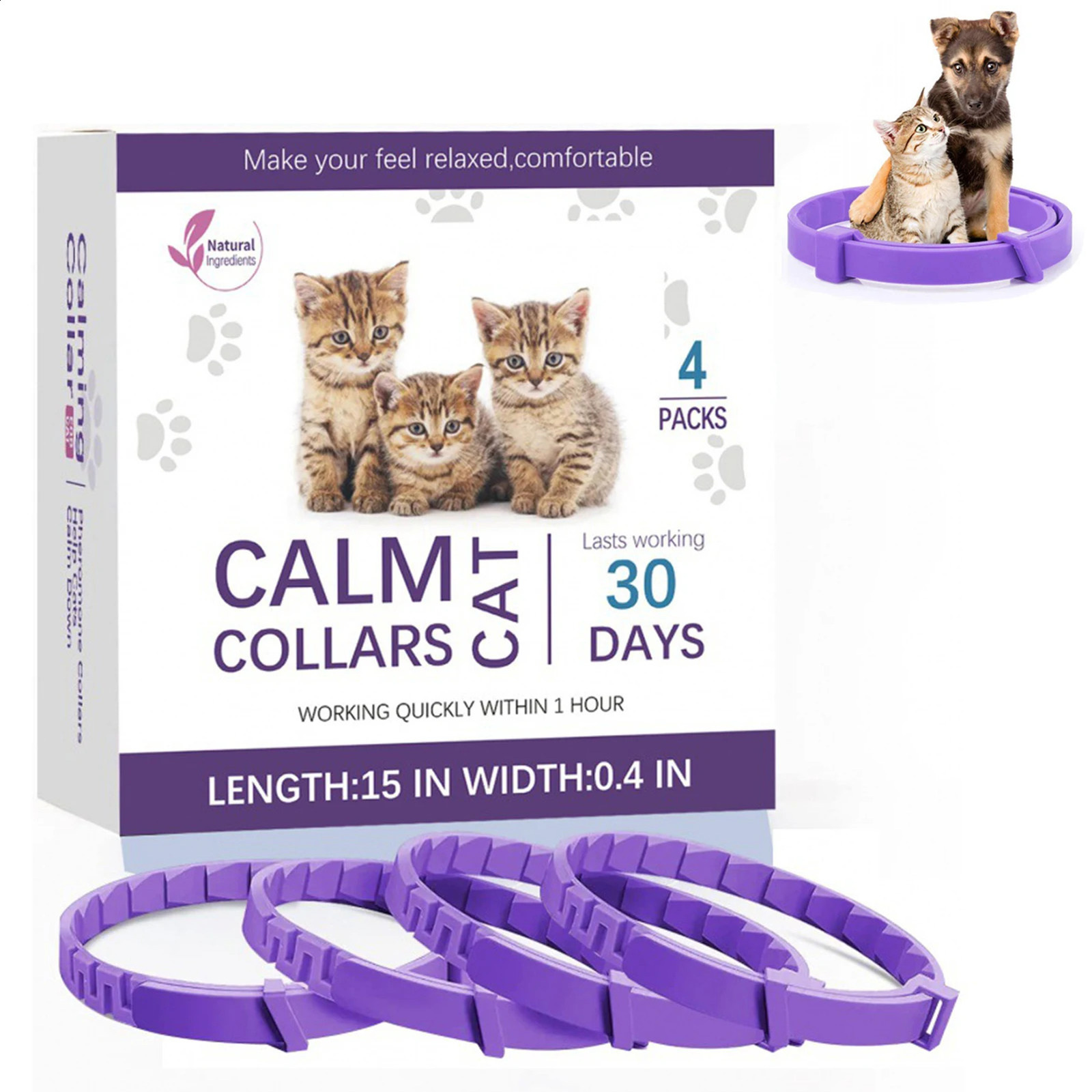4pcs Calming Collar for Cats Relieve Stress and Anxiety Calming Collar dium Large Small Kitten 241227