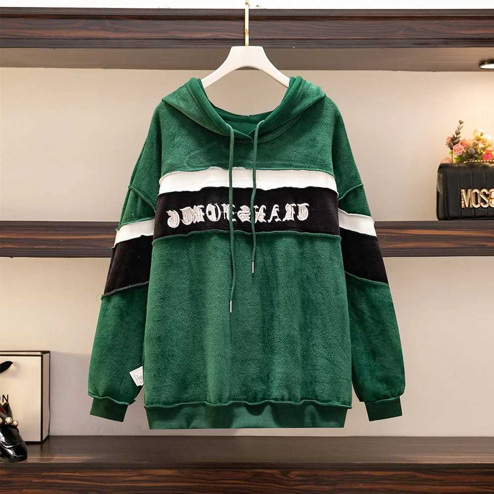 Plus size womens winter casual hoodie plus fleece thickened wool lining warm design personality character embroidery special X241228