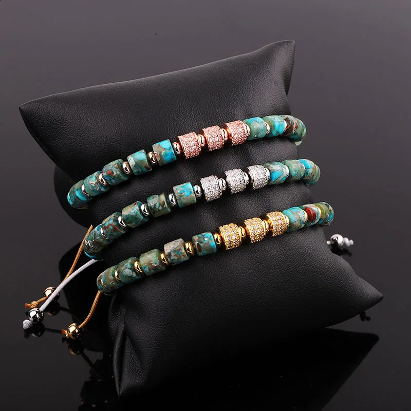 Fashion Jewelry Natural Stone Blue Imperial Jasper CZ Pave Charm Macrame Bracelet Women Men 241227