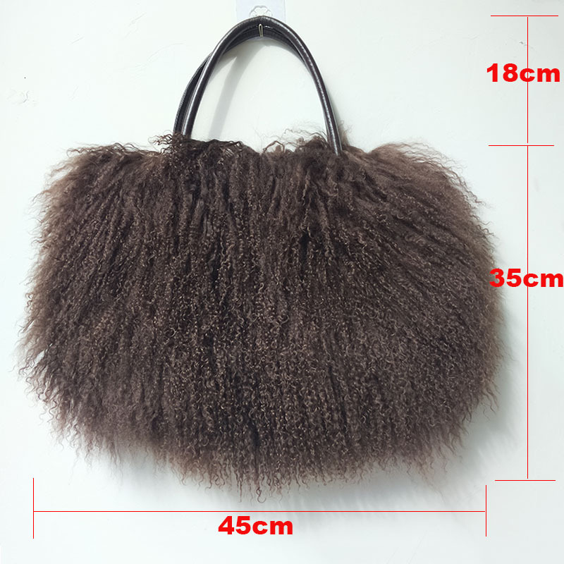 Winter Real Mongolia Lamb Handbag Women Casual Tibet Long Hair Natural Fur Shoulder Bag Genuine Tote Bags Femme