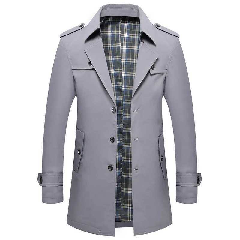 New Spring and Autumn Mens Business Leisure Trench Jacket Long Jacket High Quality Mens Customized Collar Loose Trench Jacket Size 4XL W241228
