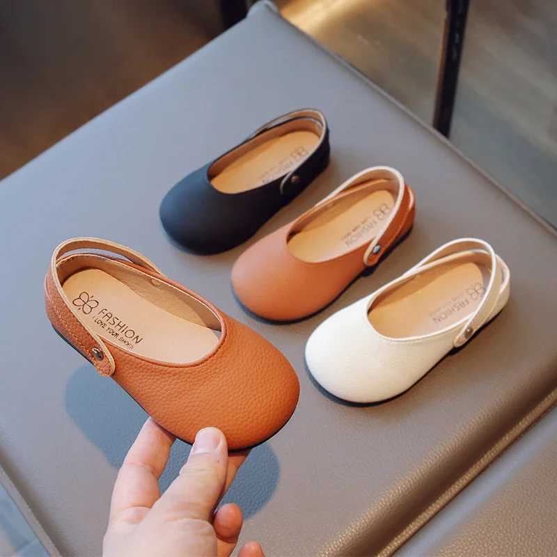 Girls flat shoes solid color matte shoulder strap slider childrens slider foldable brown beige casual children Mary Jens 23-34 W241228
