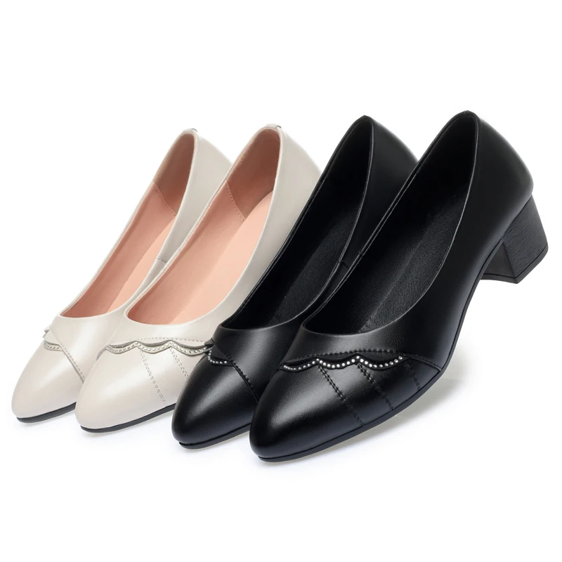 AIYUQI Dress Shoes Women Mid-heel Spring Genuine Leather Women's Office Shoes Large Size Work Shoes Women