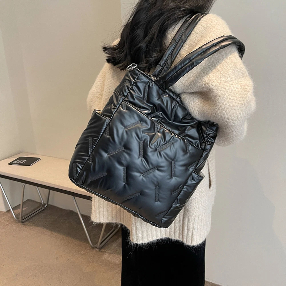 Fashion Puffer Handbag for Women Quilted Puffy Tote Bag Lattice Cotton Padded Shoulder Crossbody Bag Trendy Causal Shopper Bag 241227