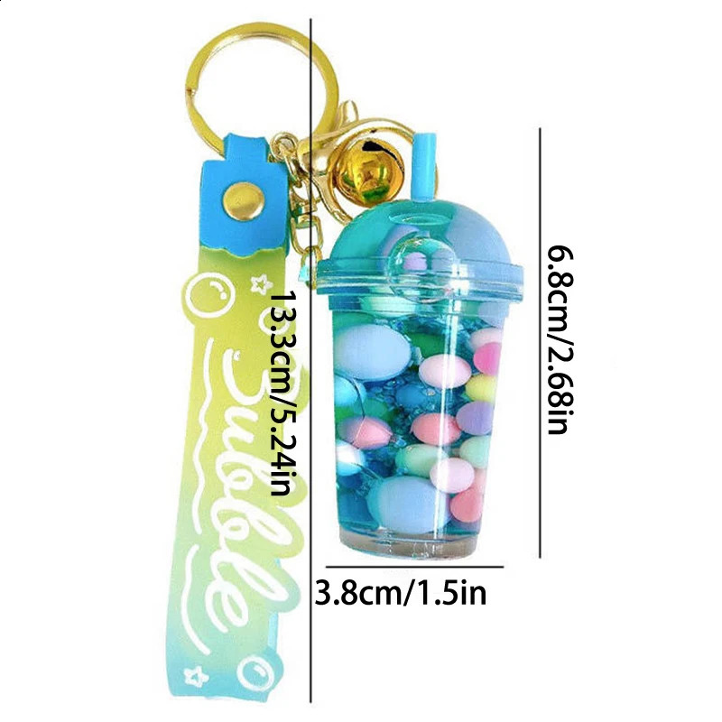 Cute Liquid Pearl Milk Tea Cup Key Chain Creative Quicksand Floating Jelly Bean Keyring Backpack Pendant Keychain Gift For Women 241224