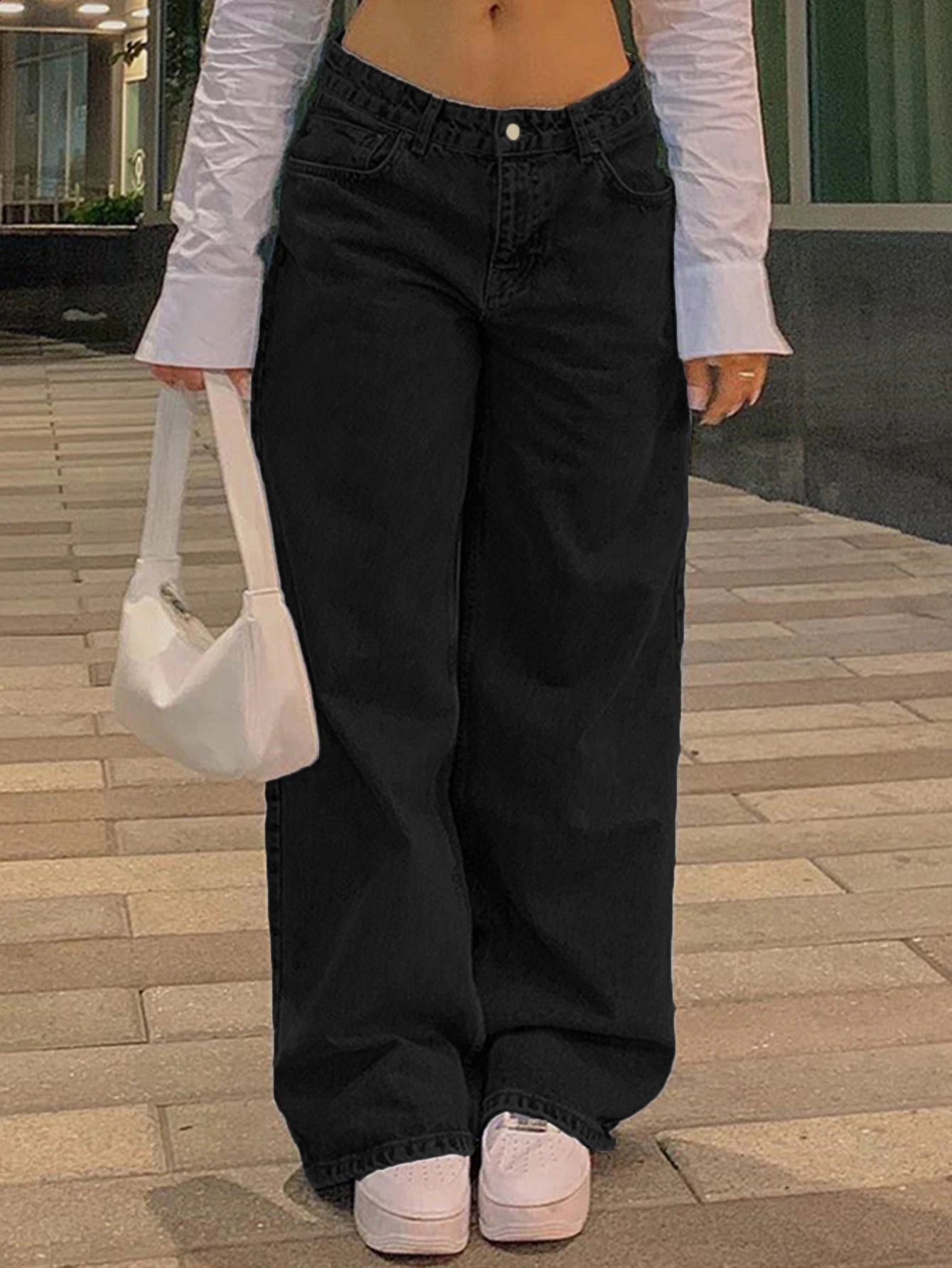 2023 Fashion Straight Leg Pants Y2k Denim Trousers Vintage Loose Blue Washed Mom Jeans Low Rise 241228