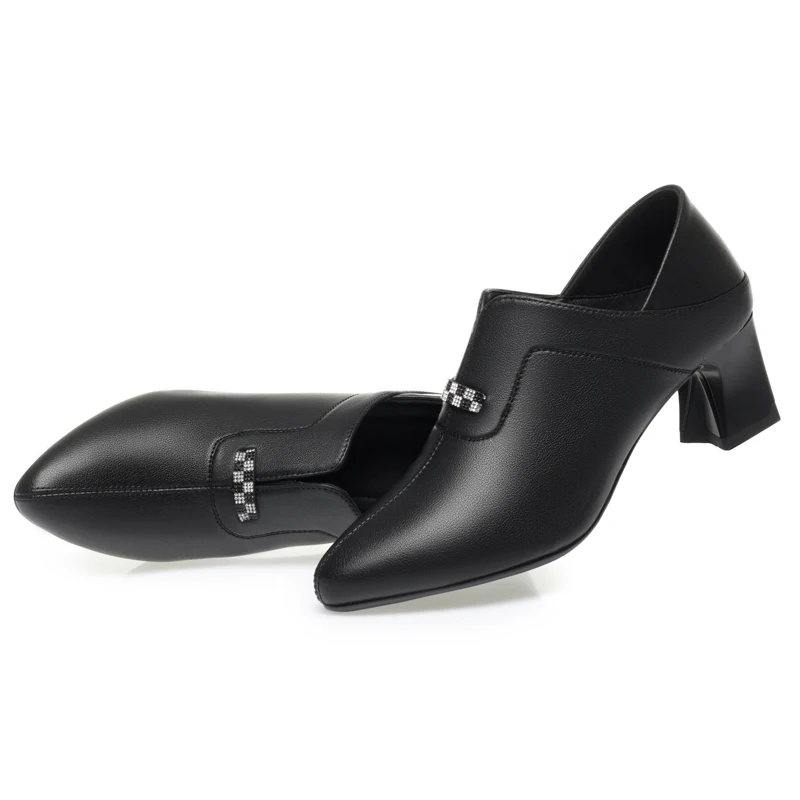 AIYUQI Women's Dress Shoes Genuine Leather Autumn Fashion Everyday Shoes Ladies Mid Heel Shiny Women's Office Shoes