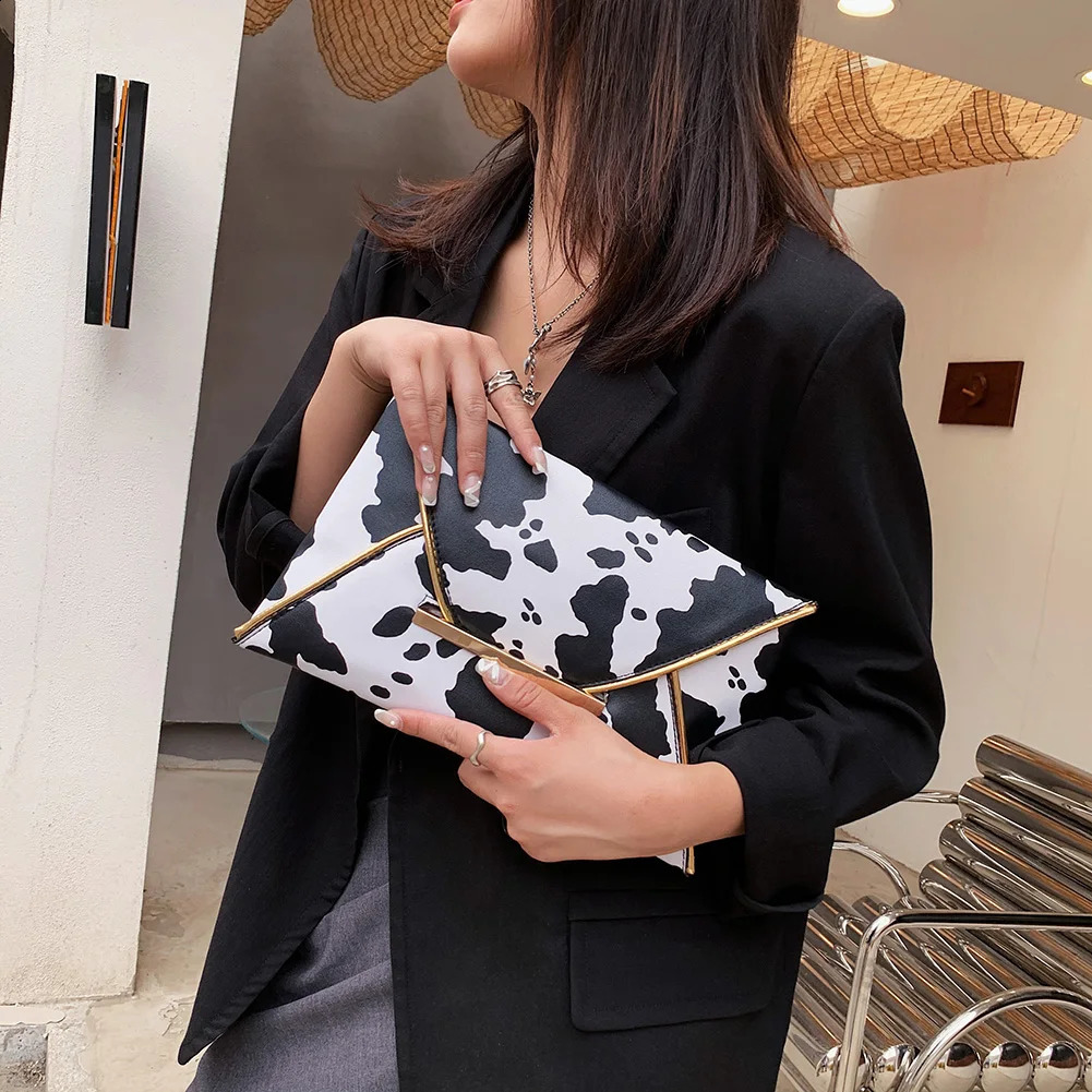 Fashion Women Leopard Zebra Cow Print Clutch Soft PU Leather Purses Female Large Capacity Envelope Bags Ladies Evening Party Bag 241227