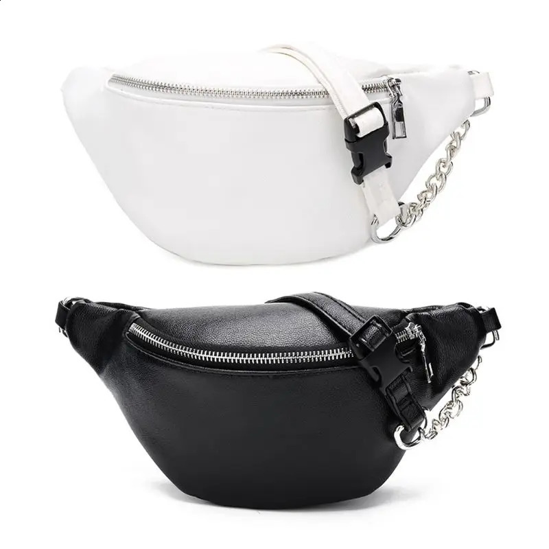 Fashion Leather Waist Fanny Pack Chest Bag Phone Purse with Metal Chain for Wome 241227