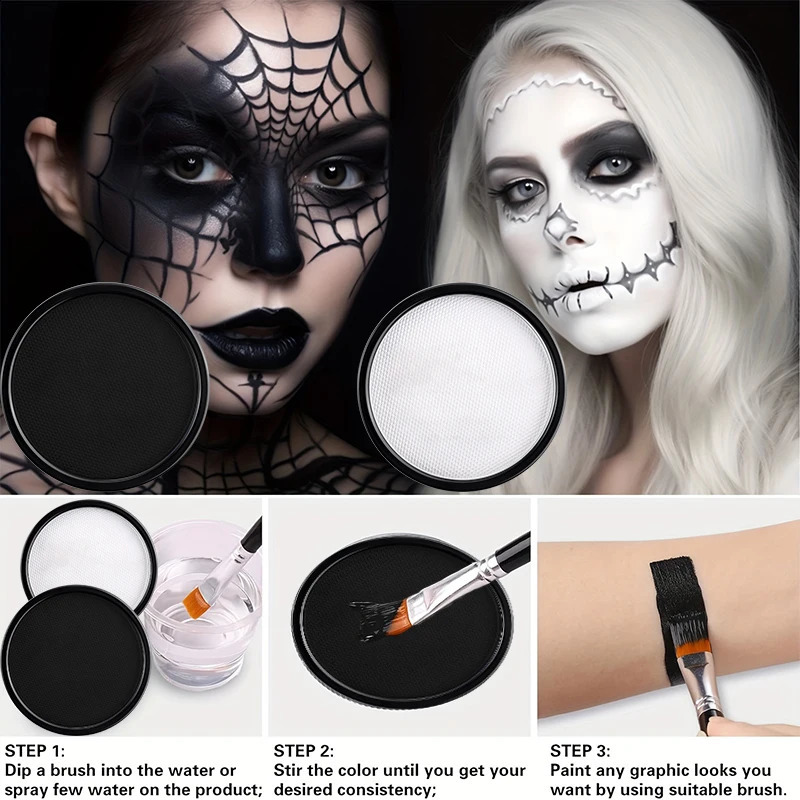 30G Water Solubility Monochromatic Body Paint Black And White Makeup Face Paint Halloween Party Waterproof Makeup Body Painting 241224