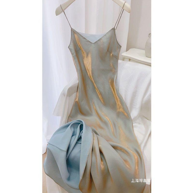 M548751 lines drape smooth moonlight song v-neck fishtail skirt suspender dress white French temperament dress