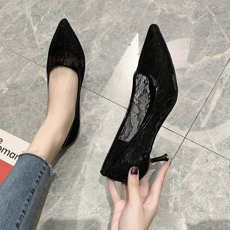 Autumn Summer Ddmywed New Korean Fashion Single Shoes Women S Lace Mesh Shallow Mouth Pointed Thin Elegant Ladies High Heels Chinese Brand F Ddmysatur
