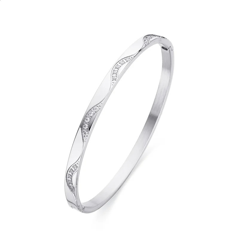 FYSARA Wave Desgin Stainless Steel Cuff Bracelets Gold Plated Fashion Jewelry Chic Flower Bangle Serpentine Chain Wedding Gifts 241227