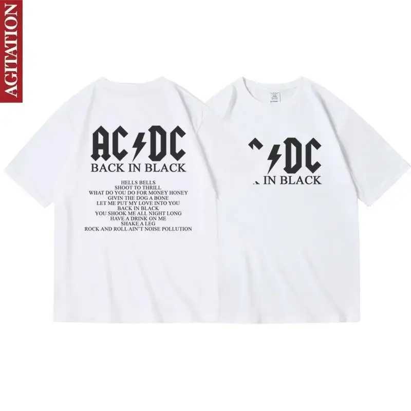 Summer ACDC Rock Band T-shirt Back in Black Cotton Round Neck Loose Short Half-slved Clothes Female Male Neutral X241228