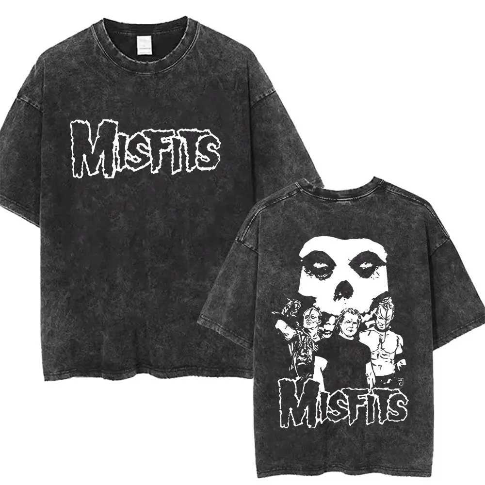 Washed Vintage Hardcore Punk Band Misfits Tshirt Horror Skeleton Graphic T-shirt Men Womens Fashion Casual Oversized T Shirts X241228