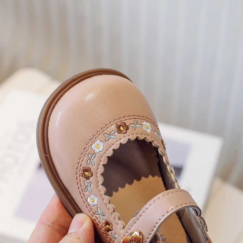 Toddler Girls Mary Janes Flower Embroider Shallow Sweet Children Leather Shoes Three Colors Hook-loop Comfy Kids Shoe 21-30 W241228