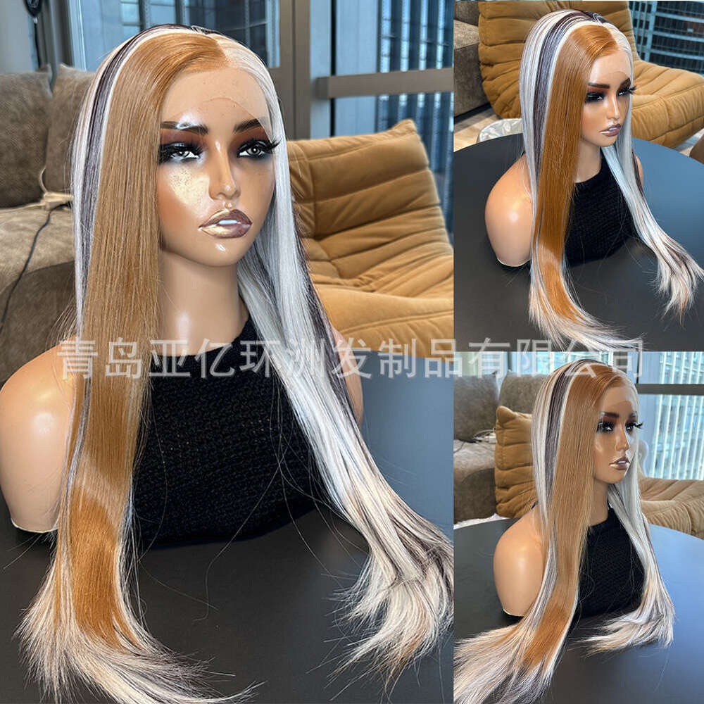 Fashionable Mixed Color Hanging Ear Women's Long Straight Hair 13 * 4 Japanese Matte Synthetic Front Lace Wig Headband Kq1 Kq1