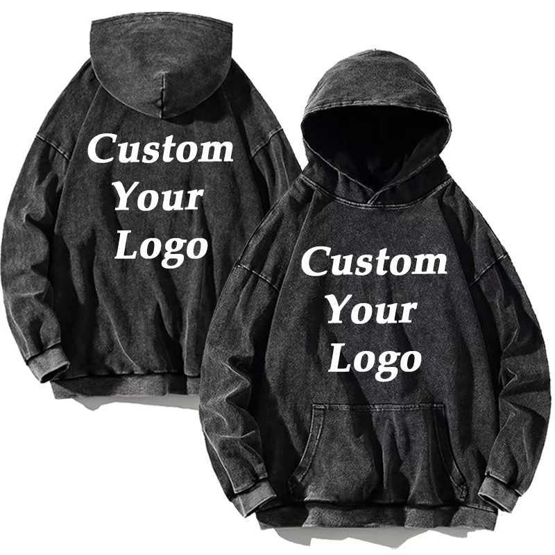 2024 Custom Hoodies Pattern /Text Print Men Women Winter Cotton Sweatshirts Vintage Washed Oversized Loose Pullover Tops X241228