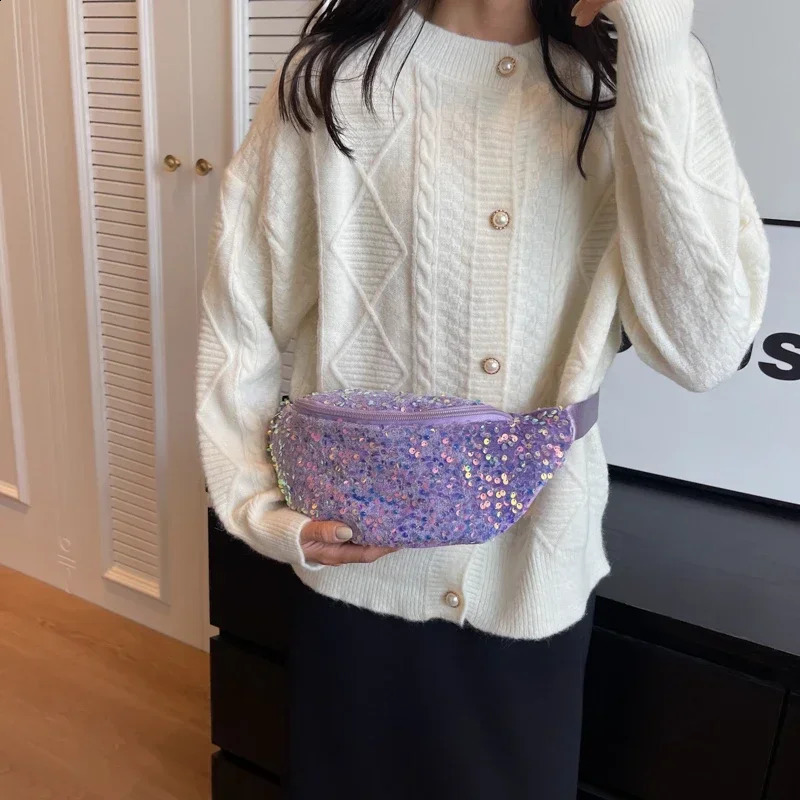 Fashion Womens Crossbody Bags Light y Zipper selling Sequin n Ladies Waist Packs Bolsas Femininas 241223