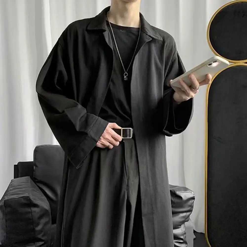 Mens polyester trench coat medium length windproof mens coat fashionable lapel trench breathable suitable for men W241228