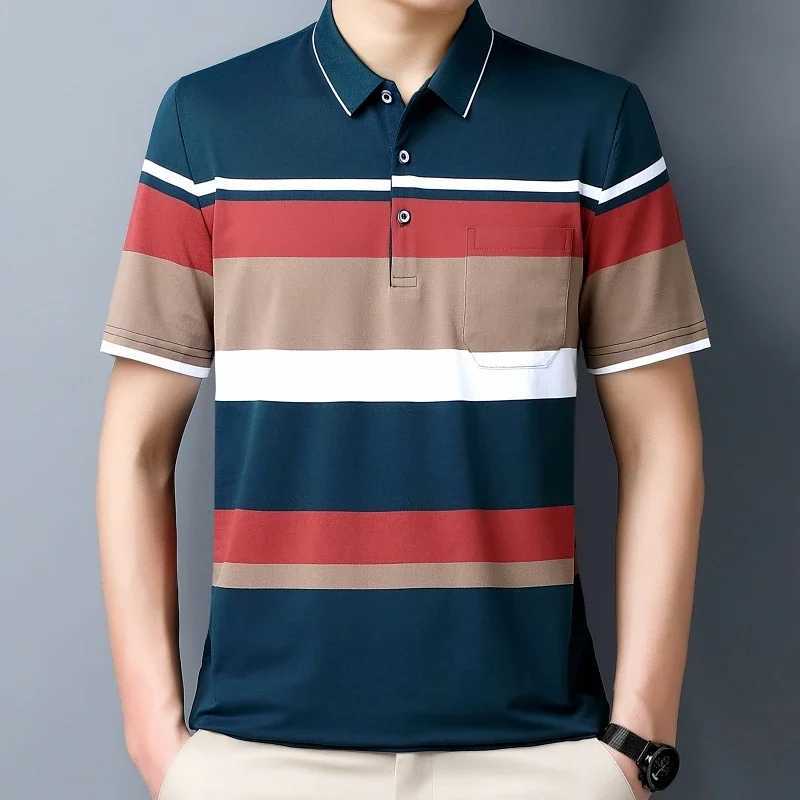 New Mens Color Woven Striped Short Sleeved shirt Shirt Cotton Summer Casual Top X241228