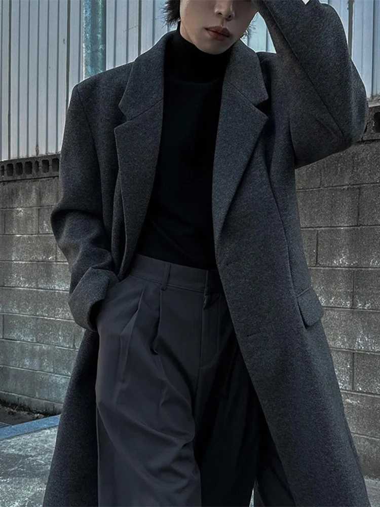 LUZHEN Long Woolen Coat Liner Cotton Mens Windbreaker Coat Simplicity Vintage Korean Versatile Clothing Men Trench 2024 LZ7496 W241228