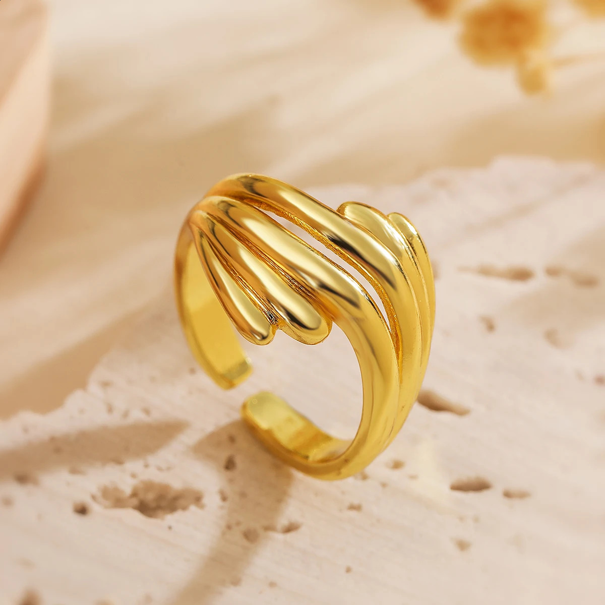 BUY High Polish Gold Color Copper Jewelry Open n Rings For Women Finger Accessories 241225