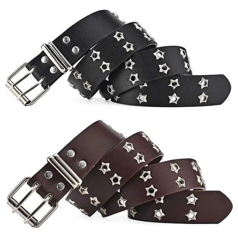 New Star Eye Rivet Belt Gothic Style Double Pin Buckle Mens/Womens Fashion Casual Punk Style Pu Leather Belt Jeans Y2K Belt W241228