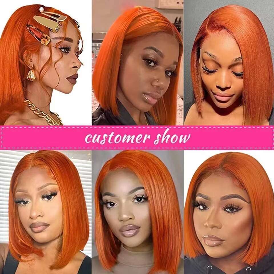 13X4 Front Bob Wigs Real Hair Wig Orange 350 # Lace Headband Kq1 Kq1