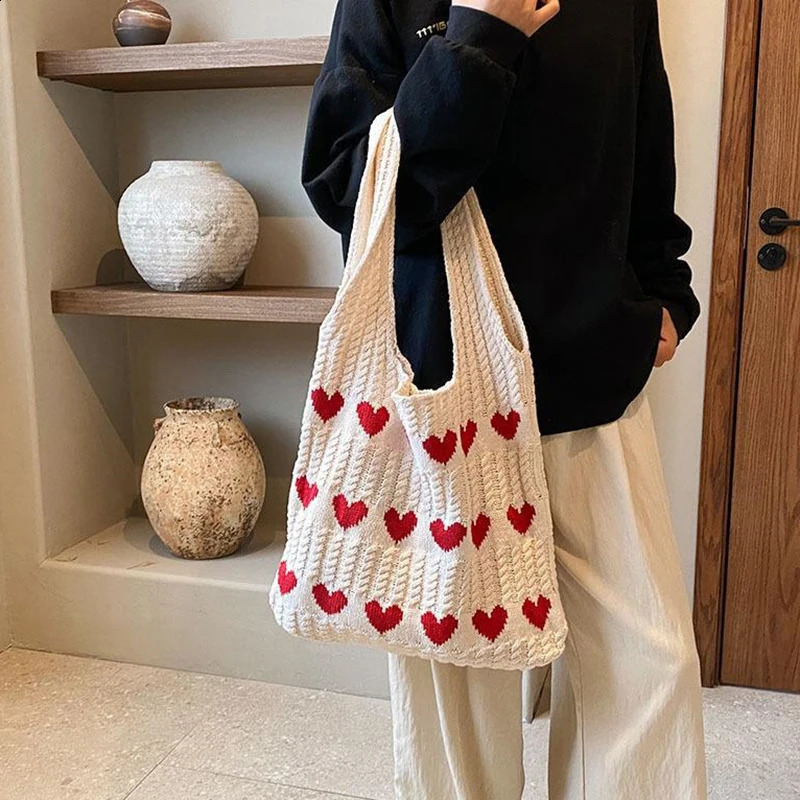 Handmade Crochet Floral Tote Bag Women Large Capacity Knitted Trendy Vintage Hollow Out Shoulder Casual Vacation Handbag 241225