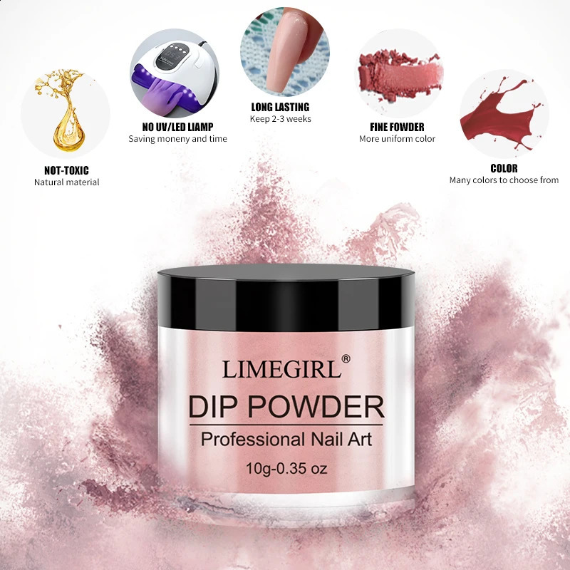Limegirl Dipping Nail Powder Set No Need Lamp Cure Nail Color iridescent Glitter Natural Dry Dip Nail Decoration Kit French Nail 241223
