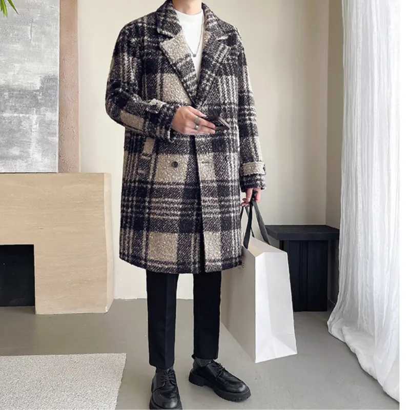 British Style Jacquard Pattern Trench Coat Men Autumn Winter Mens Medium Long Coat Business Casual Streetwear Windbreaker W241228