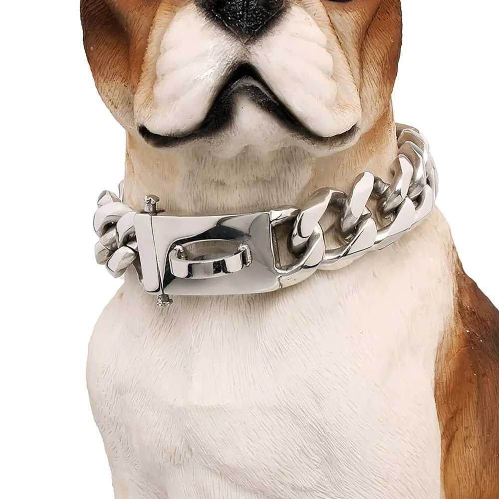 19MM dog chain collar walking metal collar with safety buckle silver cubic chain sturdy and durable suitable for large dogs M241228