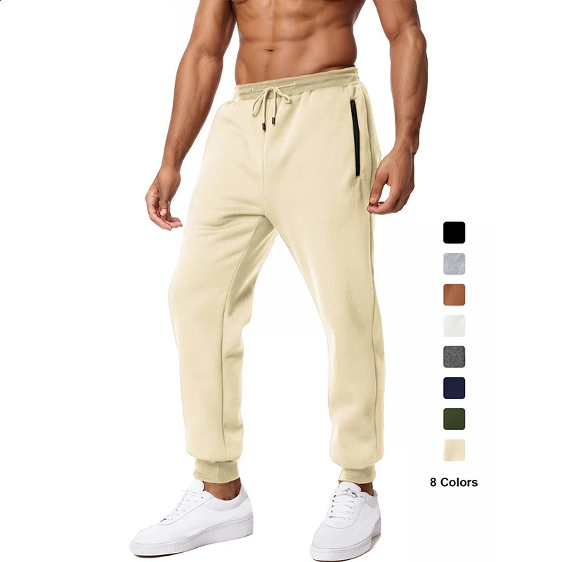 Sweatpants Side Zipper Pockets Men Joggers Track Pants Elastic Waist Sport Casual Trousers Baggy Fitness Gym Clothing 241226