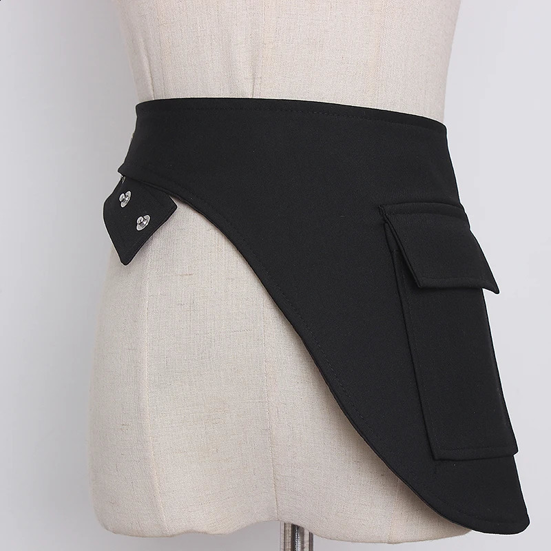 Womens runway fashion black fabric Cummerbunds female Dress coat Corsets Waistband Belts decoration wide belt R3358 241227