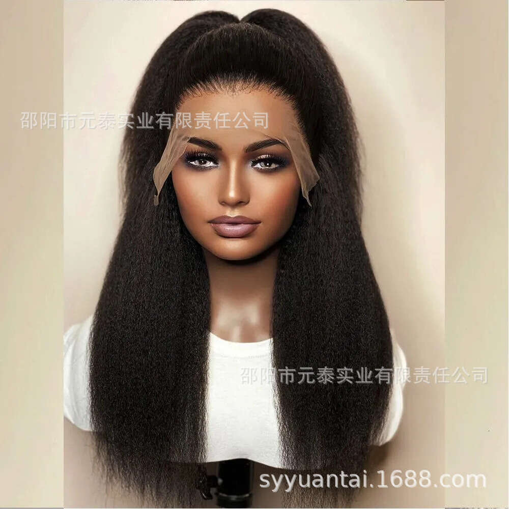 Women's Front Lace Yaki Wig Mid Split Long Straight Hair T Part Chemical Fiber Headband Wigs Kq2 Kq2