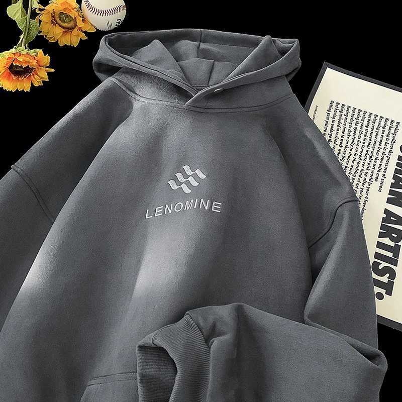 Embroidered Suede Hooded Sweatshirt Mens Fall Winter Fashion Street Pullover Hoodie Tide American Retro Hoodie Unisex Clothing X241228